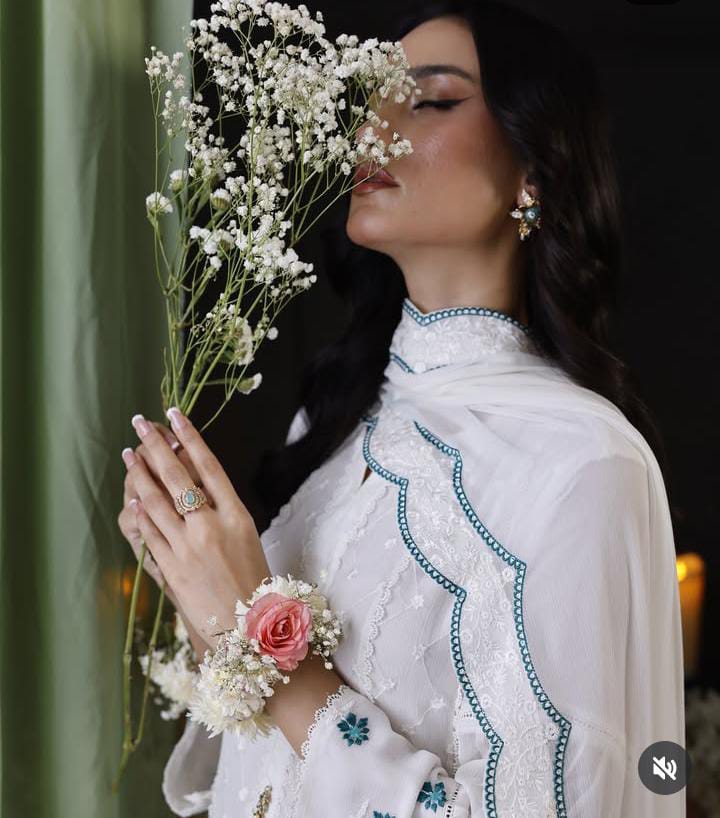 Maham Luxury Store White 3pc (1) Chiffon Heavy Embroidery 3PC White - Image 1