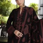 New Arrival Dhanak Heavy Embroidery Winter 3PC Black