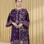 New Arrival Dhanak Heavy Embroidery Winter 3PC Purple