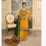 New Arrival Dhanak Heavy Embroidery Winter 3PC Yellow
