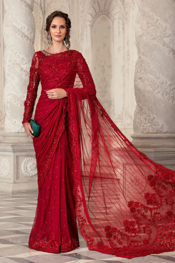 Premium Bridal Saree Red (1) Premium Bridal Saree Red - Image 1