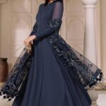 Silk 3PC Heavy Embroidery Net Duppata Navy Blue