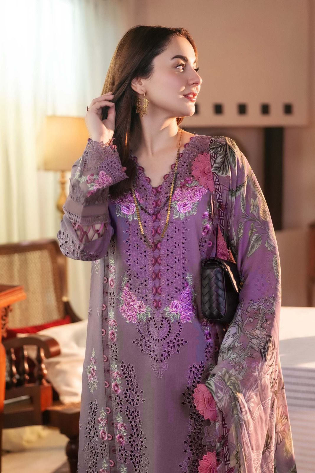 New Arrival Dhanak Heavy Embroidery Winter 3PC Purple New Arrival Dhanak Heavy Embroidery Winter 3PC Purple - Image 1