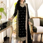 Heavy Embroidered 3-PC Chiffon Black