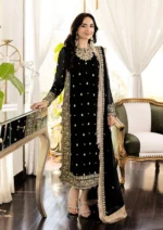 Heavy Embroidered 3-PC Chiffon Black