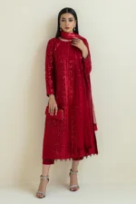 Luxury Heavy Sequence Embroidery 3PC Red