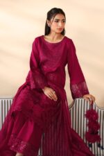 New Arrival Dhanak Heavy Embroidery Winter 3PC Pink