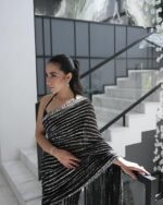 Black - Heavy Embroidery Luxury Saree - Image 2