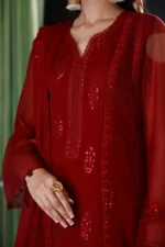 Luxury Heavy Embroidered Chiffon Unstitched 3PC Suit - Image 4