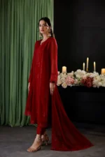 Luxury Heavy Embroidered Chiffon Unstitched 3PC Suit - Image 2