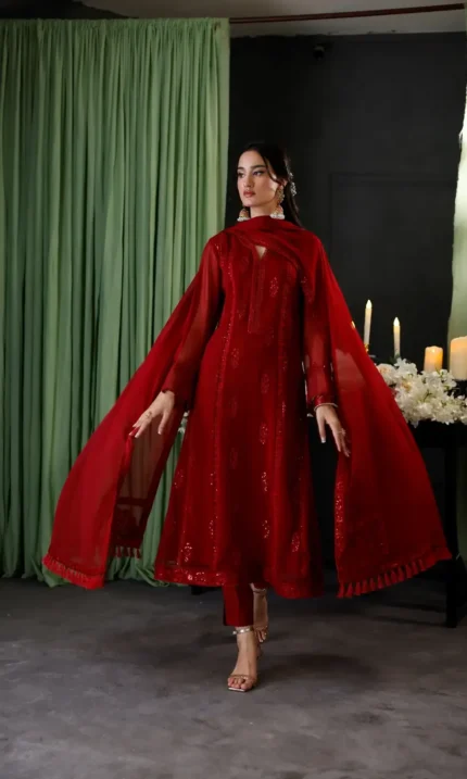 Luxury Heavy Embroidered Chiffon Unstitched 3PC Suit