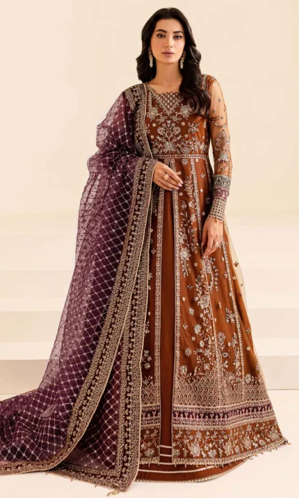 Luxury Heavy Embroidered Net Frock with Shamose Silk Trouser