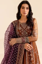 Luxury Heavy Embroidered Net Frock with Shamose Silk Trouser - Image 8