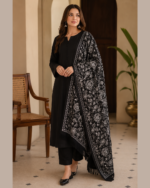 Karandi Heavy Embroidered Shawl Black - Image 2