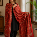 Karandi Heavy Embroidered Shawl Bridal Red
