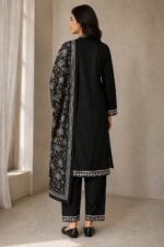 Karandi Heavy Embroidery 3Pc Black - Winter Collection - Image 3