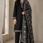 Karandi Heavy Embroidery 3Pc Black - Winter Collection