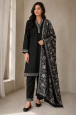 Karandi Heavy Embroidery 3Pc Black - Winter Collection